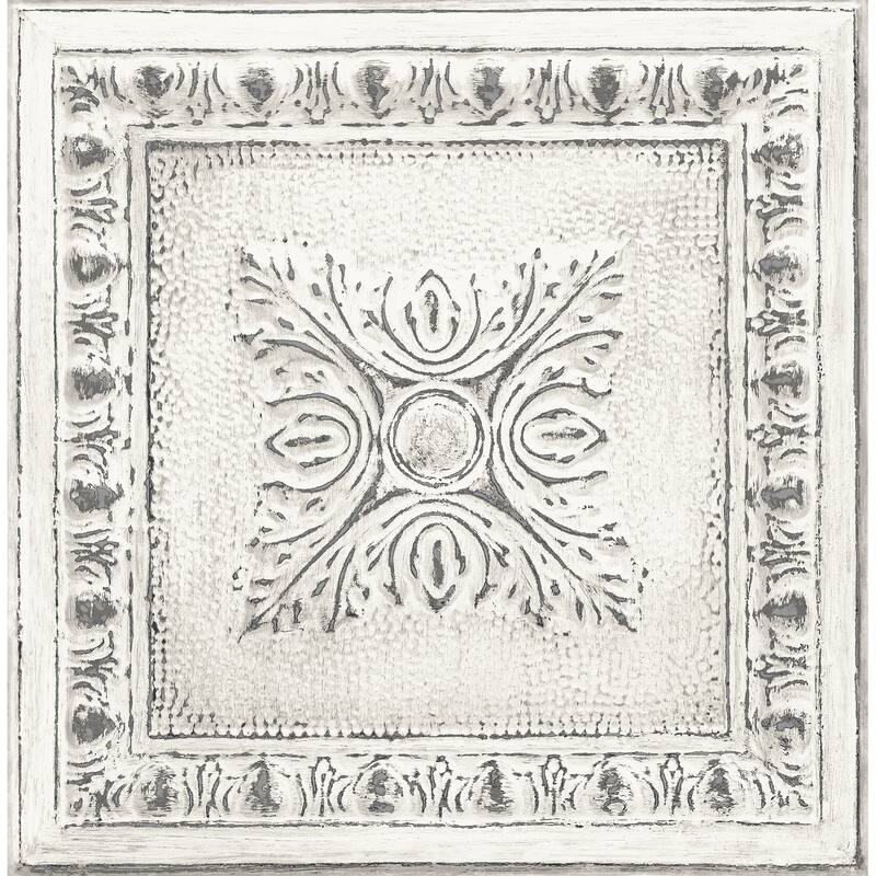 Brewster Hazley White Ornamental Tin Tile Wallpaper - 20.5in x 396in x 0.025in
