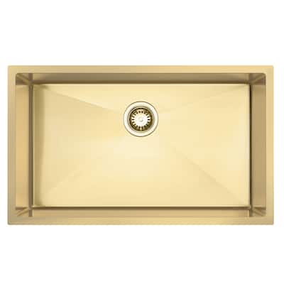 HIGOLD 30 inch Single Bowl Kitchen Sink Undermount,Stainless Steel Nano Sink, PVD Gold