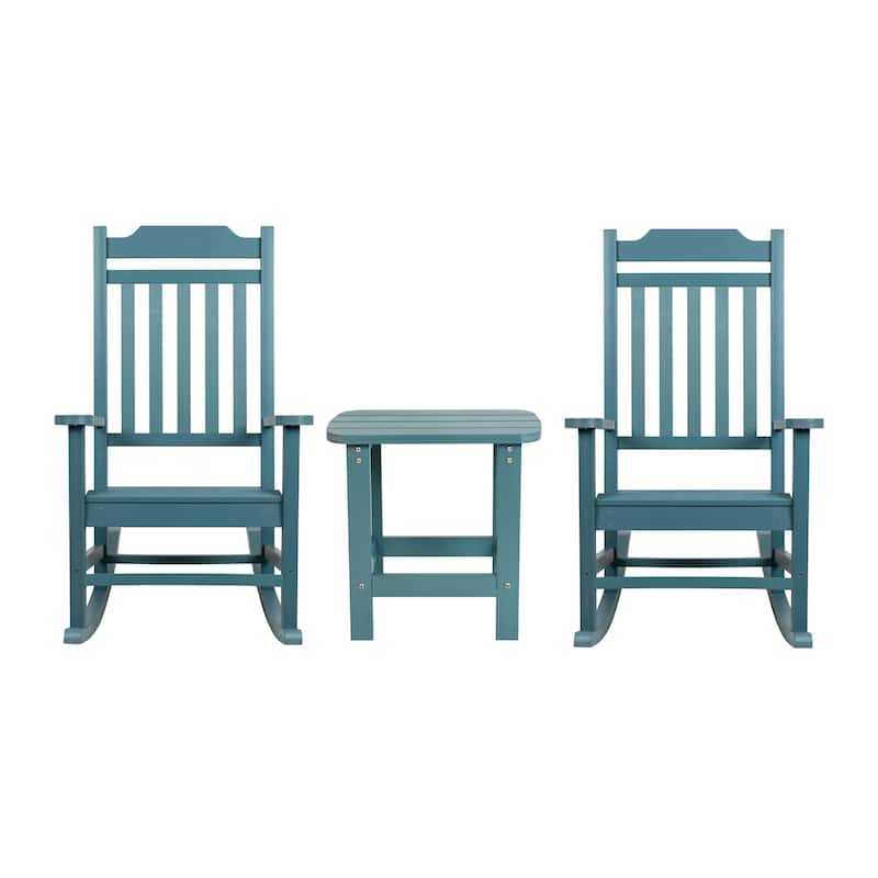 Set of 2 Indoor/Outdoor Poly Resin Rocking Chairs with Side Table - 25.625"W x 35"D x 42"H
