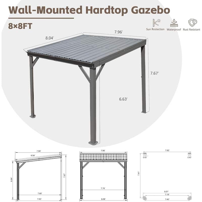 GDFStudio - Everett Lean-To Gazebo with Galvanized Steel Roof and Upgraded Drainage System