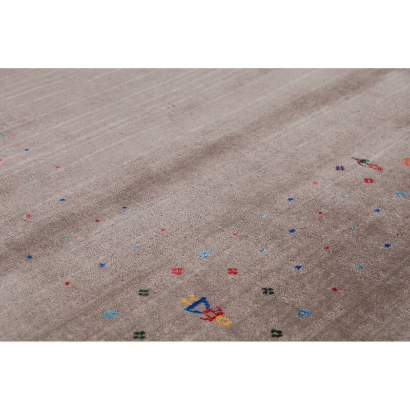 Light Brown Tribal Gabbeh Indian Area Rug Handmade Wool Carpet - 7'11" x 11'7"