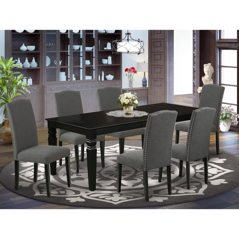 East West Furniture Dining Set- Dining Table and Dark Gotham Linen Fabric Chairs, Black(Pieces Options) - WEEN7-BLK-20