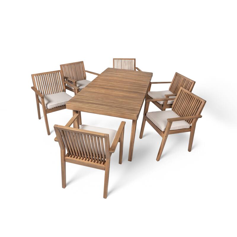Roomfitters Patio Dining Chairs, Acacia Wood Armchairs with Cushions, Outdoor Seating in Brown