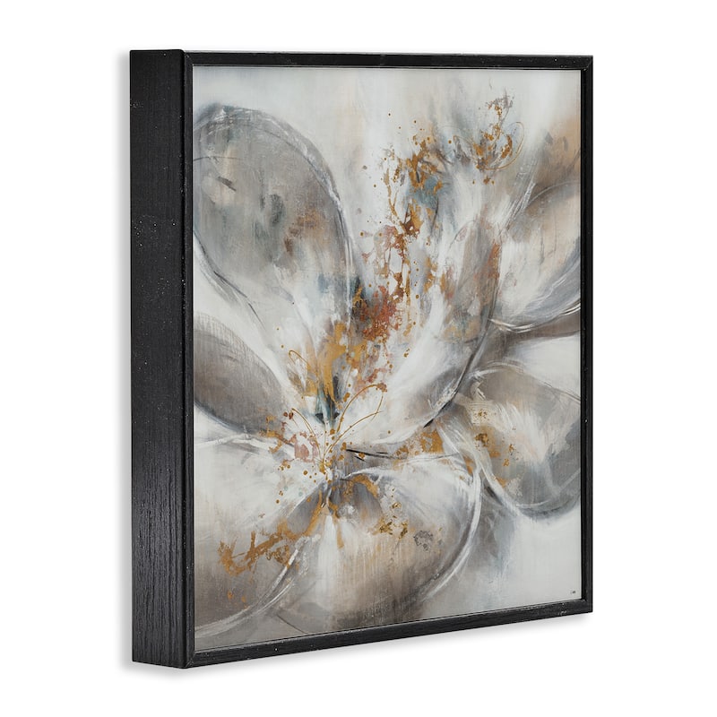 Stupell Abstract Flower Bloom Grey Gold Painting, 12x12, Framed Wall Art, Design by Third and Wall