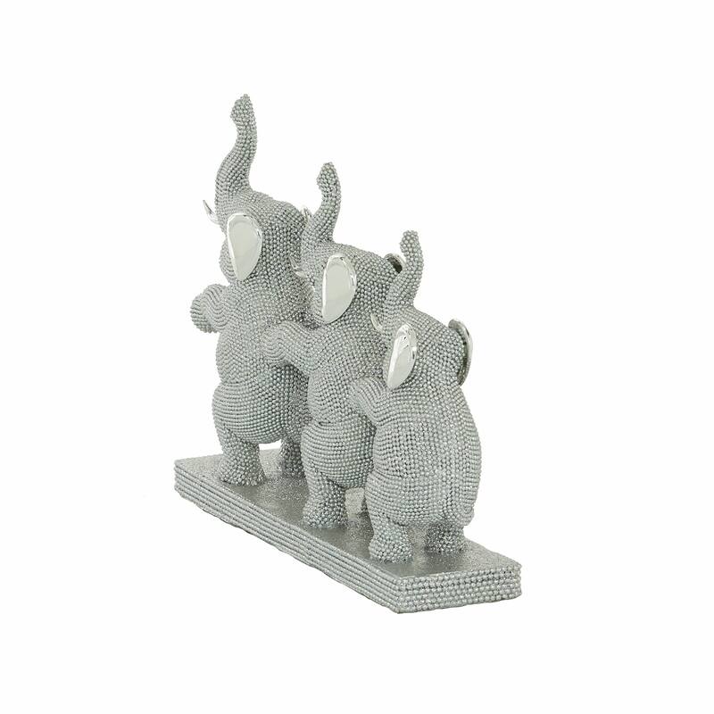Silver Polystone Elephant Decorative Sculpture - 11 x 3 x 9