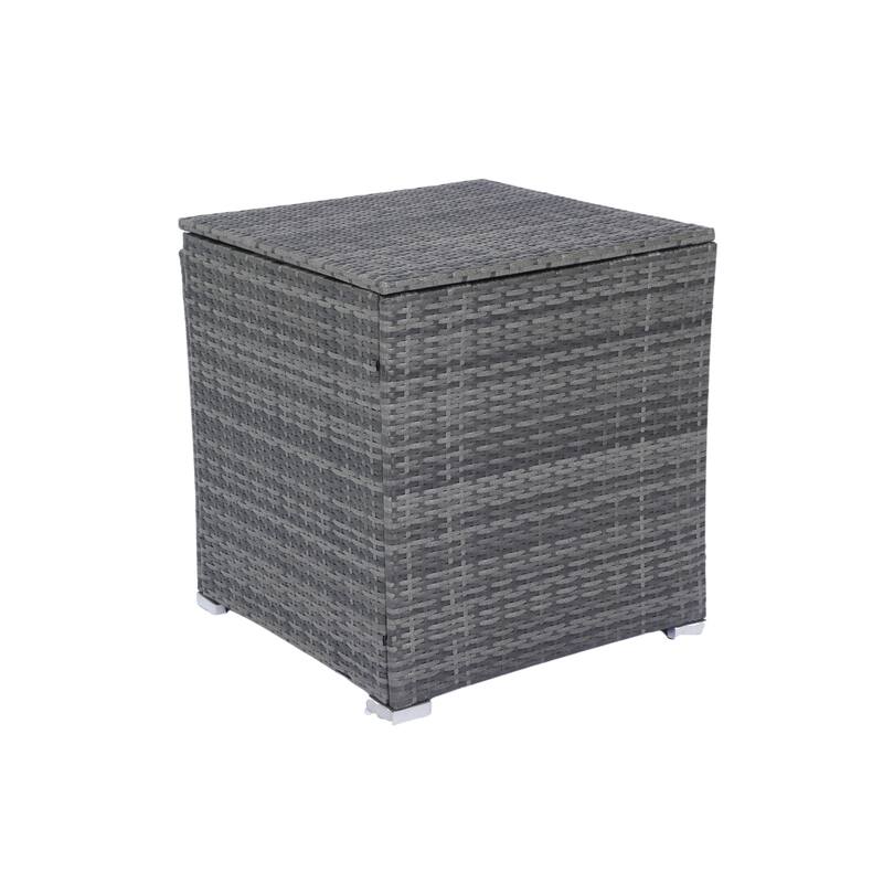 8 Pcs Patio L-Shaped Sectional Sofa Set, Outdoor Wicker Rattan Furniture Set with One Storage Box Under Seat and Coffee Table