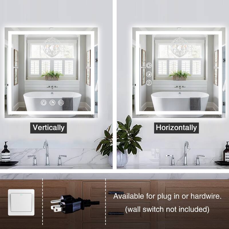 FTL Large LED Bathroom Vanity Mirror Wall Mounted Dimmable Anti-fog,Frameless,3-Color - 32×24in