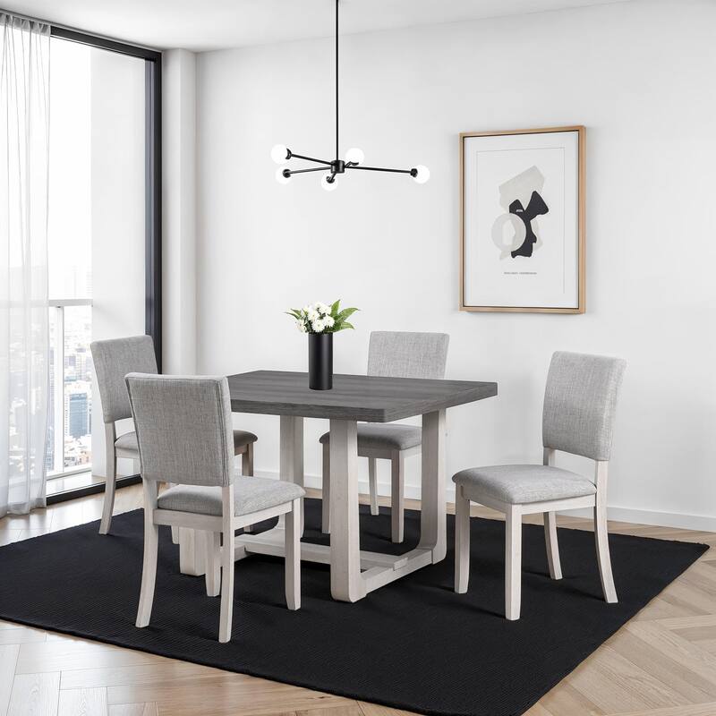 Transitional Gray Finish 5pc Dining Set Upholstered Chairs and Table