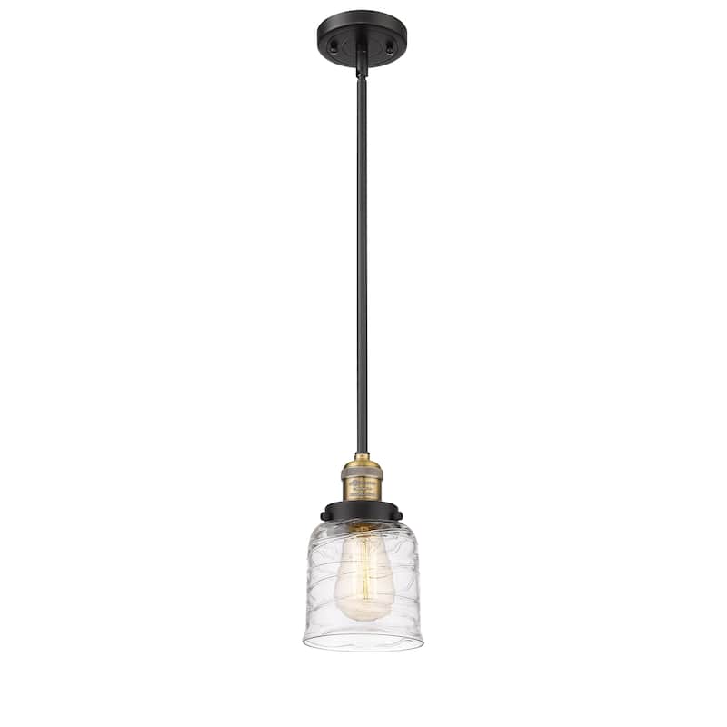 Innovations Lighting Franklin Restoration Bell - 1 Light 5" Stem Hung Mini Pendant - Deco Swirl/Black Antique Brass