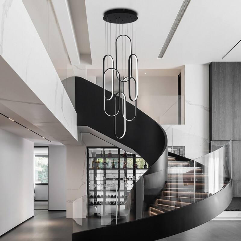 Modern LED Chandelier Large High Ceiling 6 Ring Dimmable Chandelier