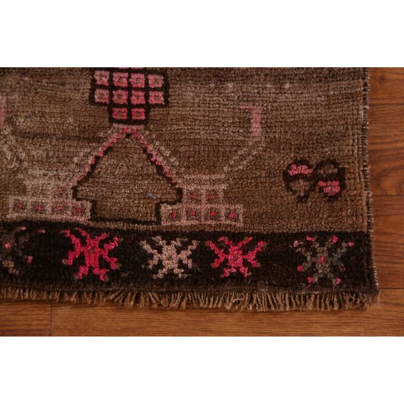 Hand Knotted Oriental 100% Wool Carpet Transitional Tribal Brown Anatolian Area Rug - 3' 2'' X 1' 5''