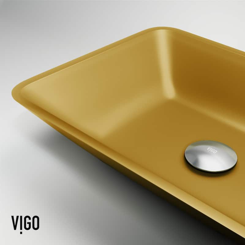 VIGO Sottile 18"L x 13"W x 4"H Glass Rectangular Vessel Bathroom Sink
