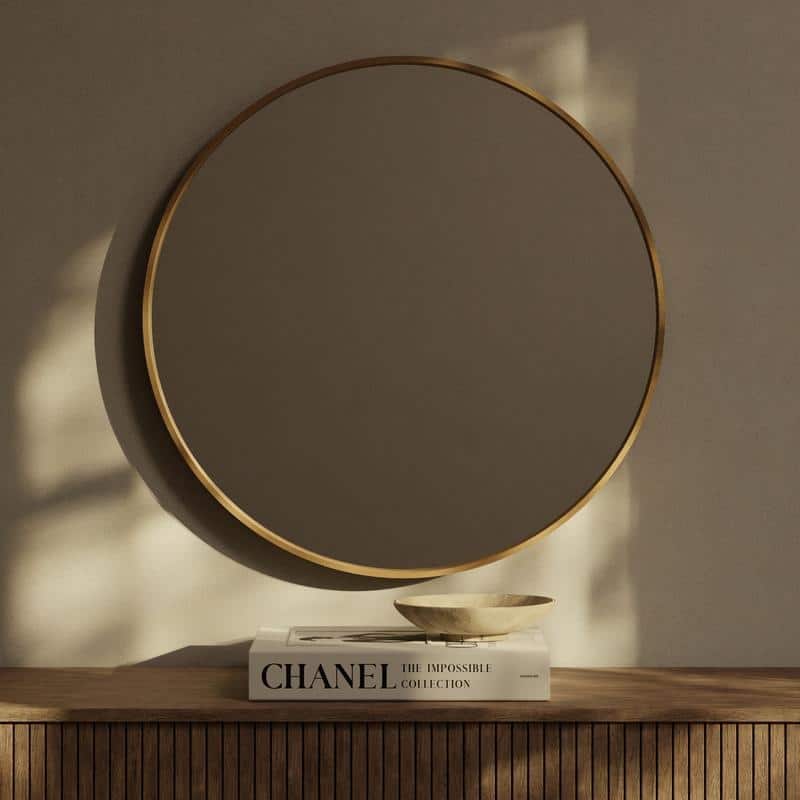 High Quality Wooden Frame Farmhouse Traditional Style Round Wall Mirror