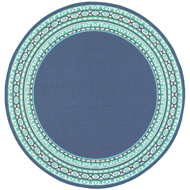 Style Haven Martinque Green Bordered Navy Indoor/ Outdoor Area Rug~ - 7'10" Round - Navy/Green