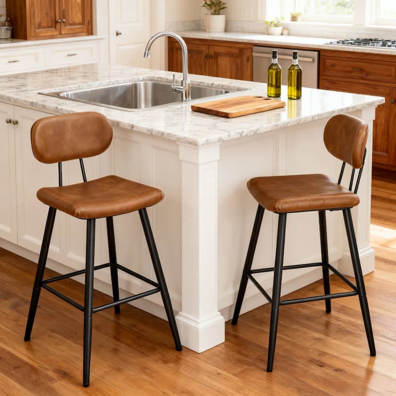 26.75" Leather Counter & Bar Stool with Large Seat and Back
