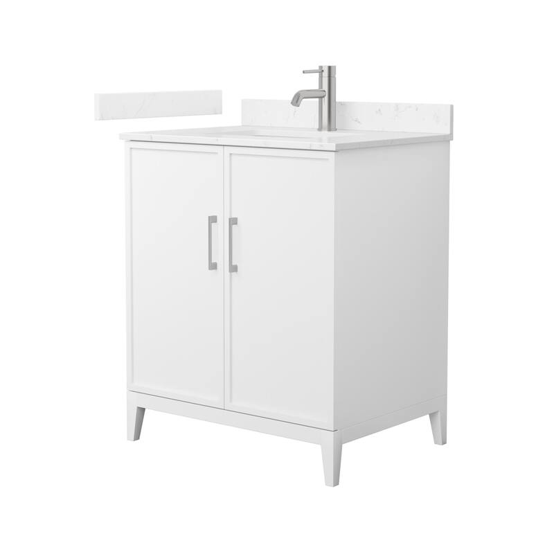Elan 30-inch Single Vanity, Cultured Marble Top - White, Nickel Trim, Carrara Cultured Marble Top