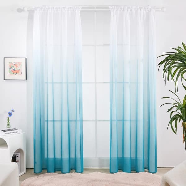 slide 2 of 5, Deconovo Ombre Sheer Curtain Panel Pair(2 Panel) 52x108 Inch - Blue