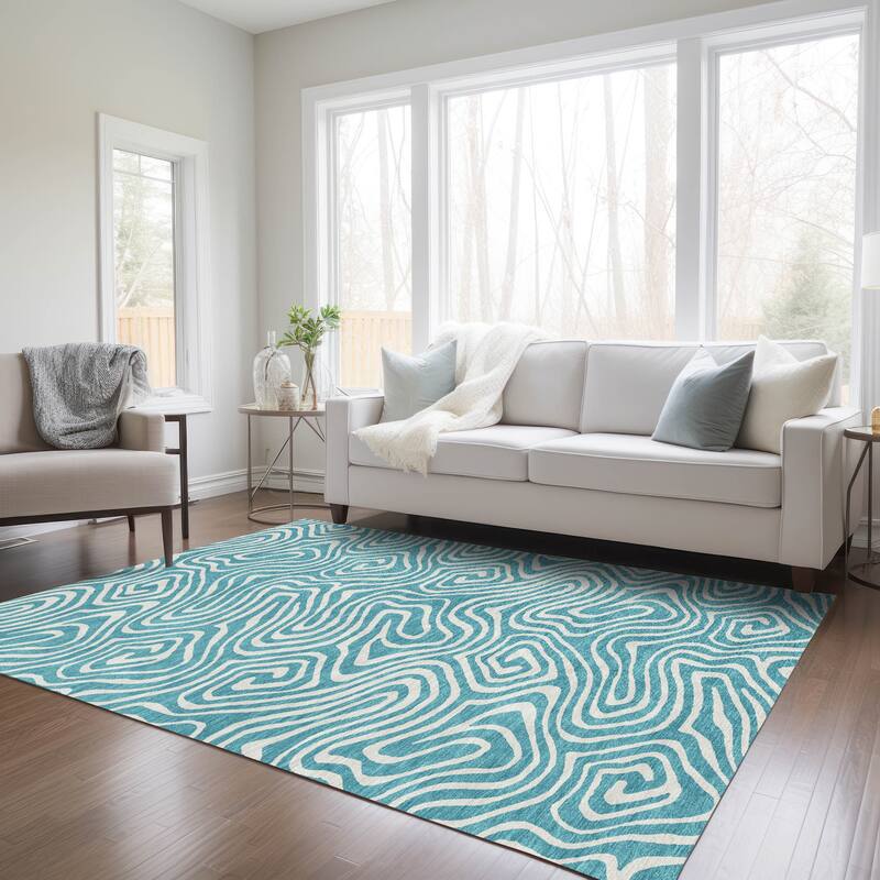 Machine Washable Indoor/ Outdoor Abstract Modern Chantille Rug