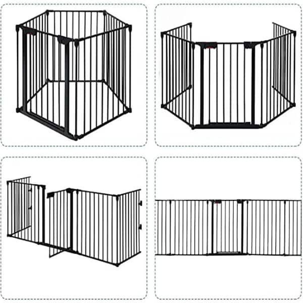 slide 2 of 6, 152" Adjustable Baby Child Safety Gate 6 Panel Play Yard Metal Doorways - N/A Black