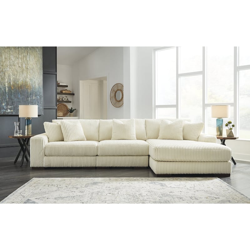 Signature Design by Ashley Lindyn 3-Piece Sectional with Chaise - Ivory - Right Facing