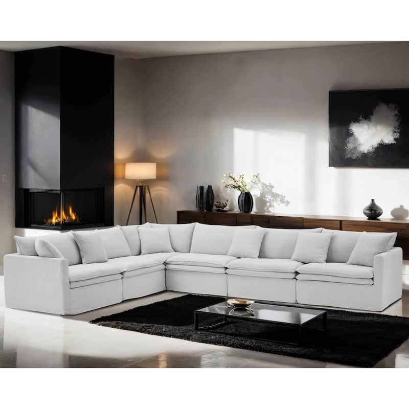 Furniture of America Caspian 6-Seater FSC & OEKO TEX Sectional Sofa with Feather Blend Cushions - Light Grey