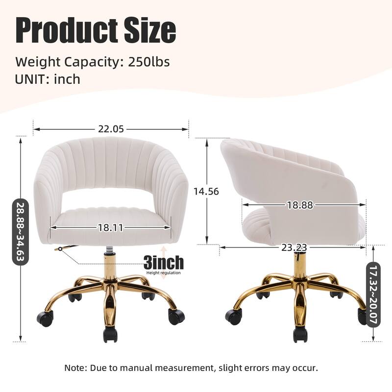 HOMEFUN Velvet Upholstered Swivel Adjustable Height Home Office Chair With Wheels