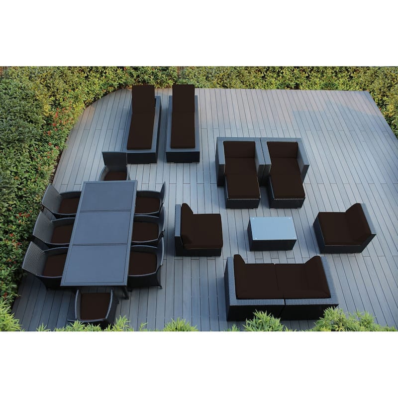 Ohana Outdoor Patio 20 Piece Black Wicker Sofa, Dining and Chaise Set - Brown