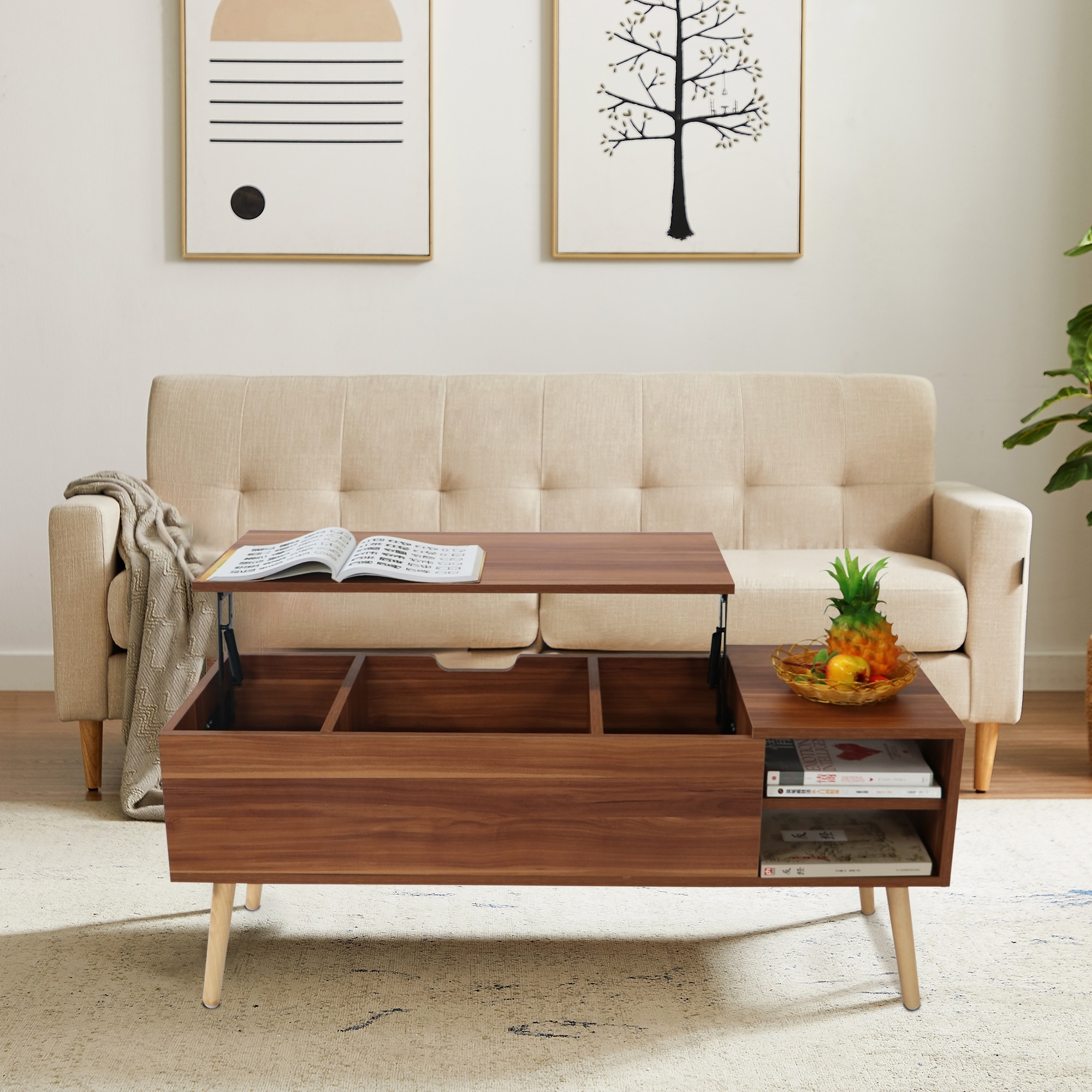 Solid wood lift store up coffee table