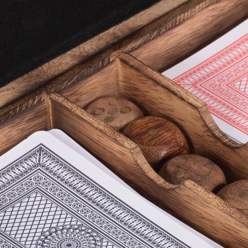 Sagebrook Home's Mango Wood and Brass 7x5 Cards & Dice Box - Artisan Crafted, Brown, Ideal for Home Entertainers - 7" x 5" x 2"