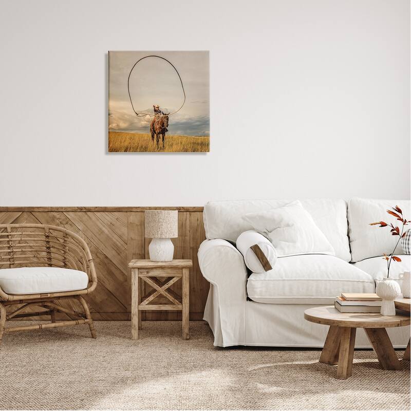Stupell Cowboy Throwing Lasso Canvas Wall Art Design by PBurchettePhoto