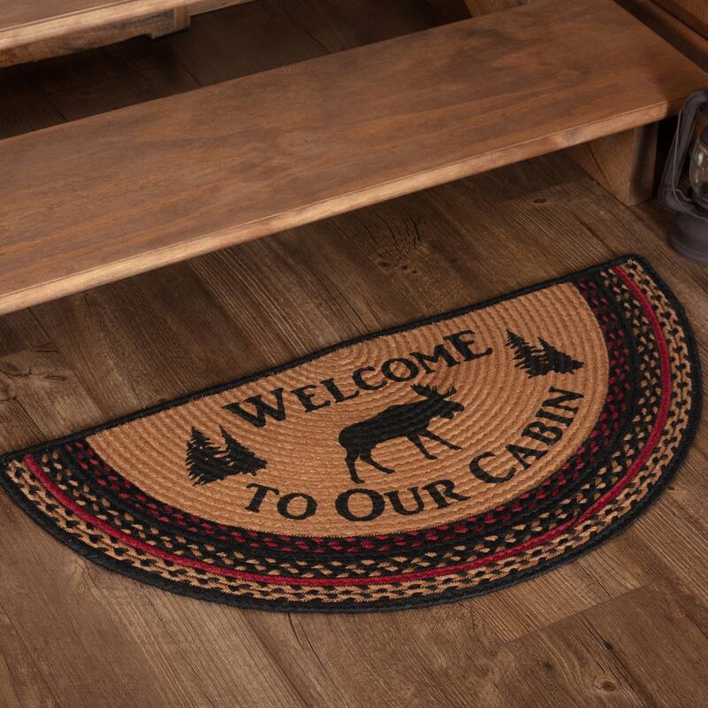 Cumberland Stenciled Moose Jute Rug Half Circle Welcome to the Cabin - 16.5" x 33" Half Circle - 16.5" x 33" Half Circle - Tan