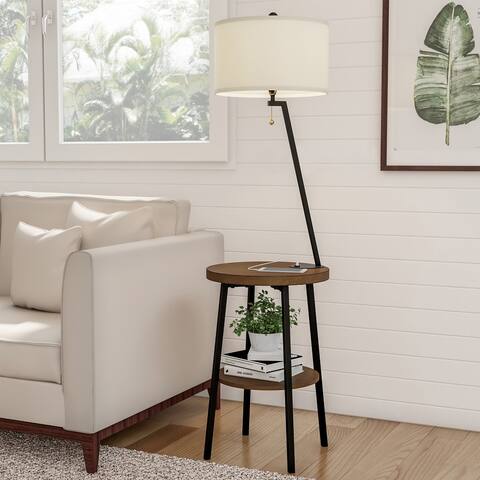 Lavish Home Floor Lamp with Side Table, USB Charging Port, Drum Shade - 58"