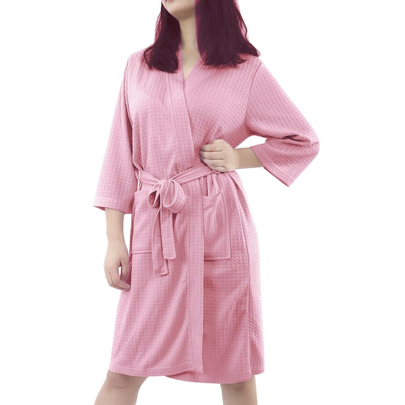 Women's Nightgown 3/4 Sleeve Kimono Robe Waffle Bathrobe with Pockets