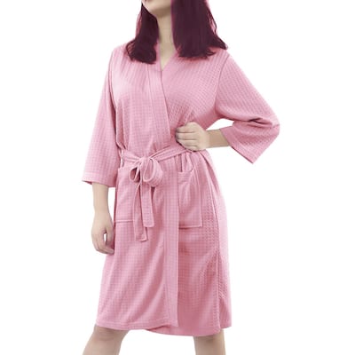 Women's Nightgown 3/4 Sleeve Kimono Robe Waffle Bathrobe with Pockets