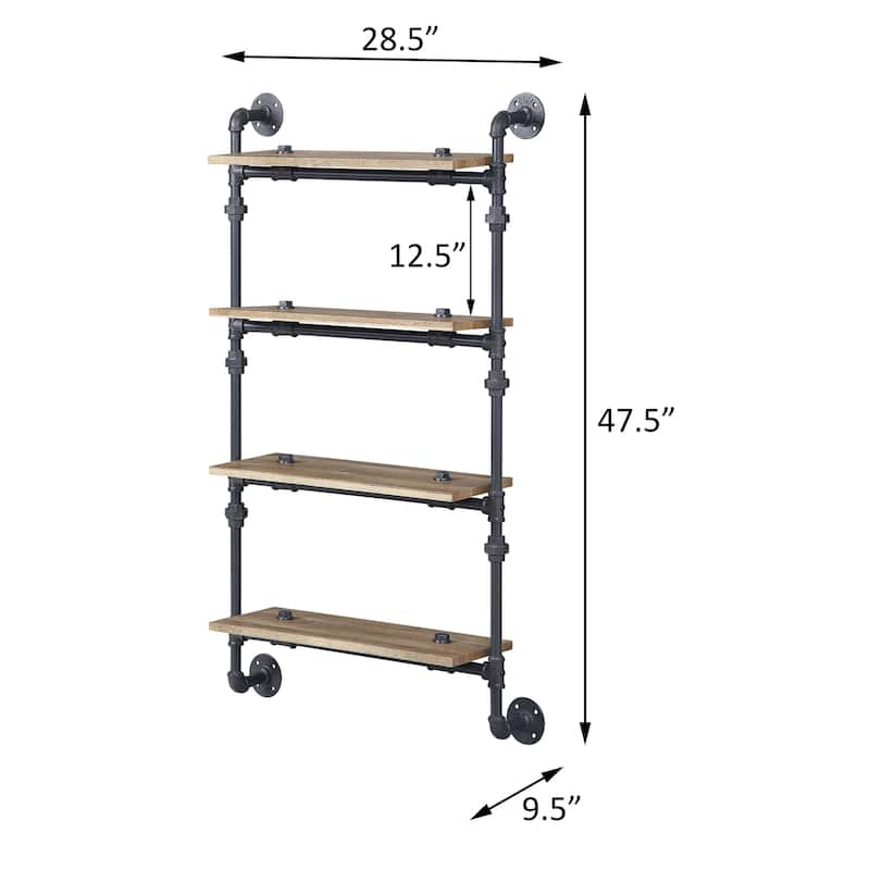 Mankato Oak and Sandy Black Rectangle 4-tier Wall Shelf