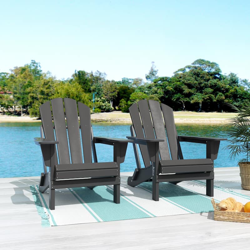 Polytrends Laguna All Weather Poly Outdoor Adirondack Chair - Foldable (Set of 2) - Gray