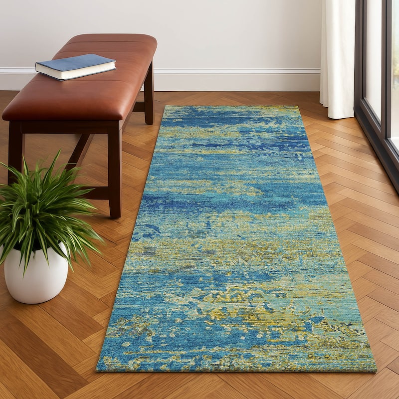 Premium Washable Super Soft Abstract Modern Mayfield Rug - Navy - 2'3" x 7'6"