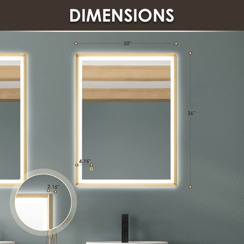 Apollo Rectangular Anti-Fog Dimmable Modern Bathroom/Vanity LED Lighted Wall Mirror in Brushed Gold Aluminum Framed
