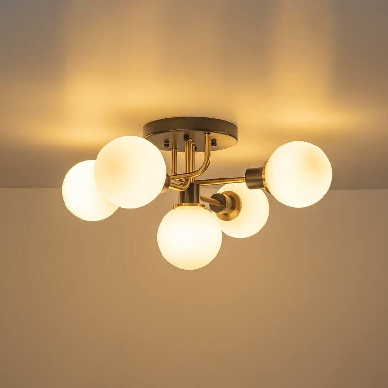5-Light Tiered Glass Globe Sputnik Semi Flush Ceiling Light 21.3in