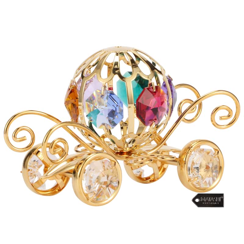 Matashi 24K Gold Plated Mini Pumpkin Coach Ornament with Genuine Matashi Crystals