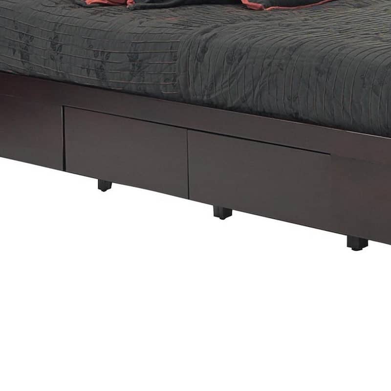Klio Twin Size Bed, 4 Storage Drawers, Low Profile, Dark Brown Mahogany