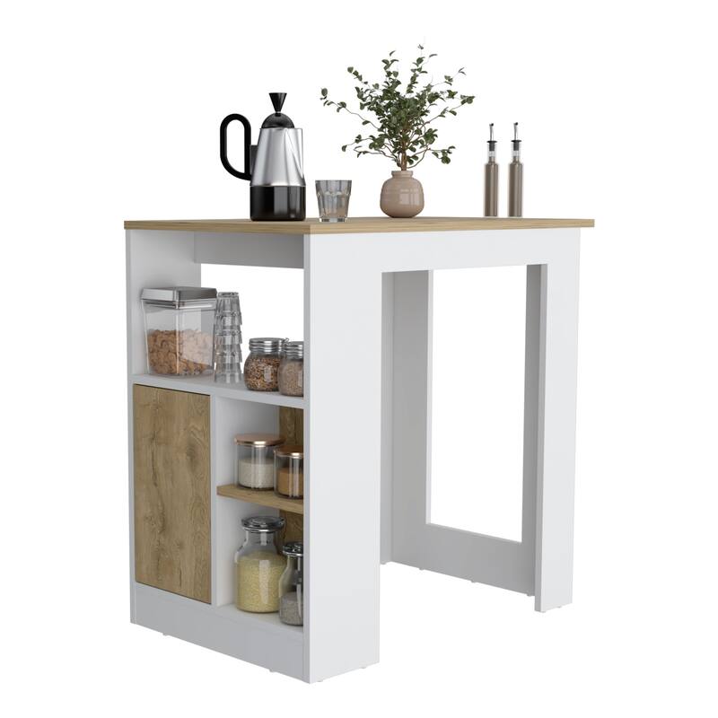 Modern Kitchen Island with Open Shelves, Push-to-Open Cabinet, Space-Saving Storage & Easy Assembly
