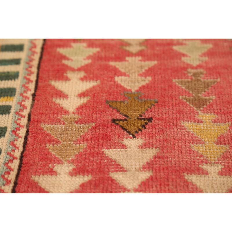 Hand Knotted Oriental 100% Wool Carpet Traditional Geometric Pink Tabriz Runner Rug - 9' 7'' X 3' 3''