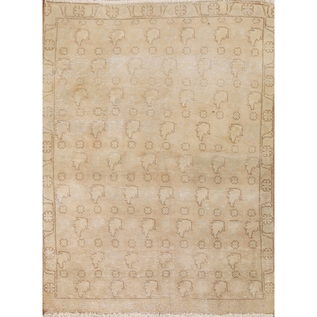 Hand Knotted Oriental 100% Wool Carpet Traditional All-Over Beige & Ivories Tabriz Area Rug - 4' 7'' X 3' 3''
