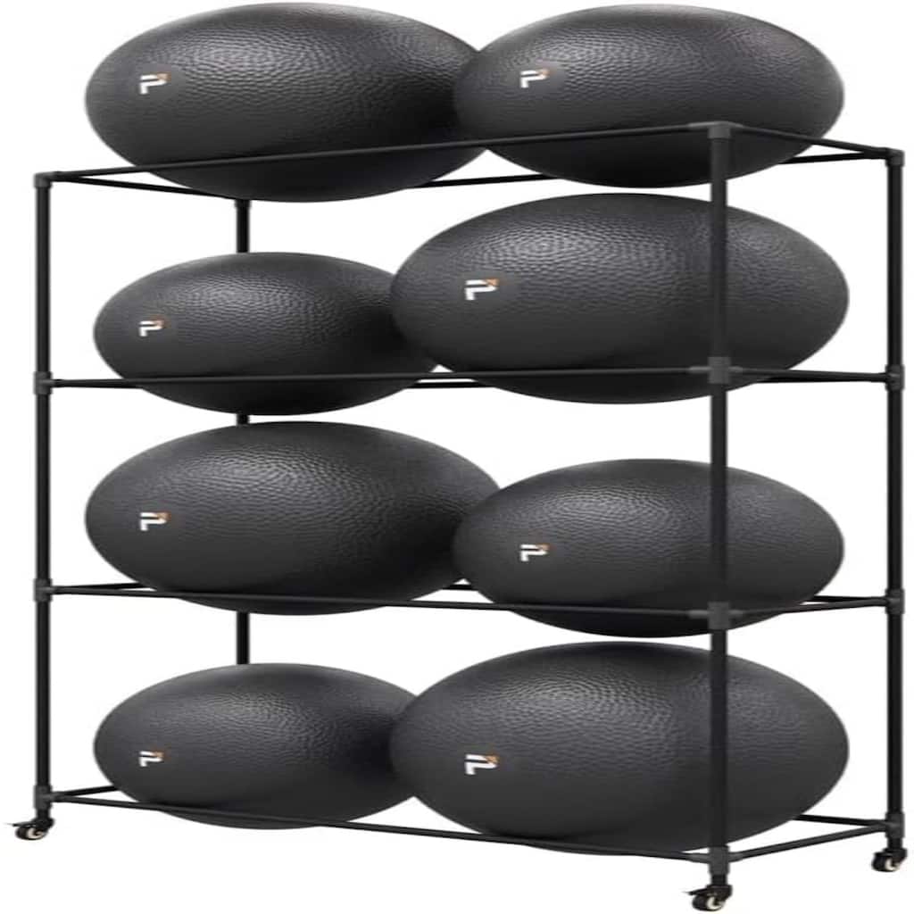 Power Systems Stability Ball Storage Rack - Metal Freestanding Organizer with Locking Casters - Medium