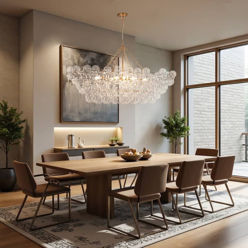 Modern Cluster Glass Globe 8-Light Bubble Island Chandelier 51.2in - Brass