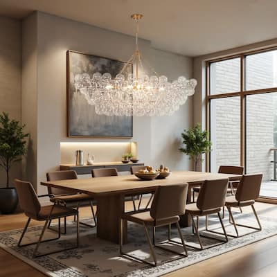 Modern Cluster Glass Globe 8-Light Bubble Island Chandelier 51.2in - Brass