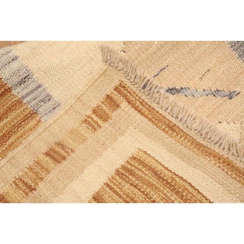Hand Woven Oriental 100% Wool Carpet Southwestern Tribal Beige & Ivories Kilim Area Rug - 5' 6'' X 3' 8''