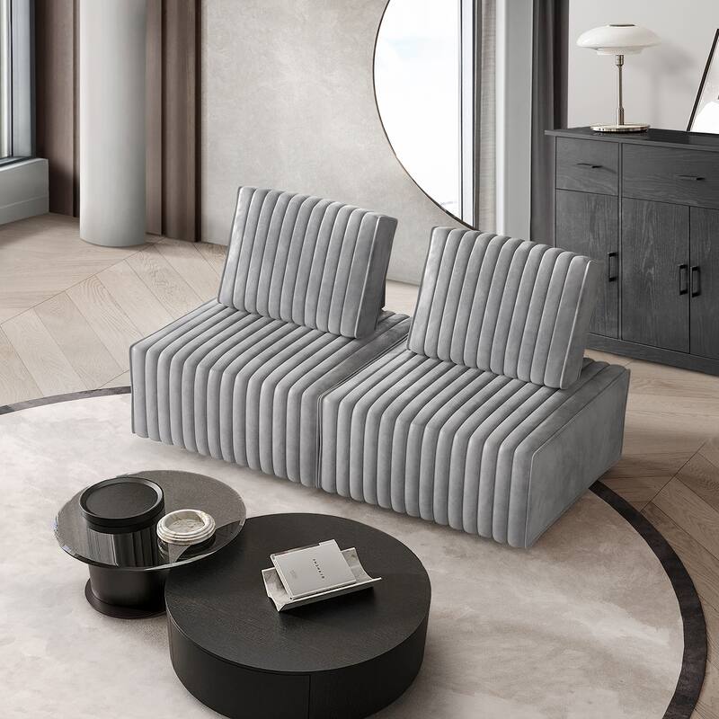 CraftPorch 2-Pieces Contemporary Clean-Line Linen Upholstered