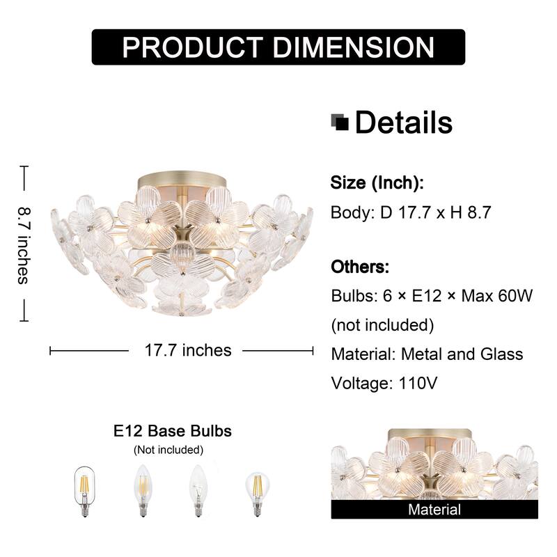 Rosa Modern 6-Light 17.7" Glam Clear Glass Flower Crystal Flush Mount